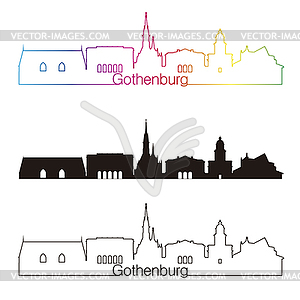 Gothenburg skyline linear style with rainbow - vector clipart