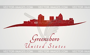 Greensboro skyline in red - vector clip art