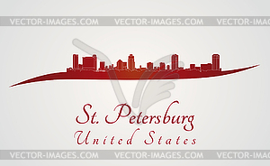 Санкт-Петербург, линия горизонта в красном - векторный эскиз
