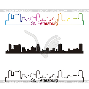 St. Petersburg skyline linear style with rainbow - vector clipart