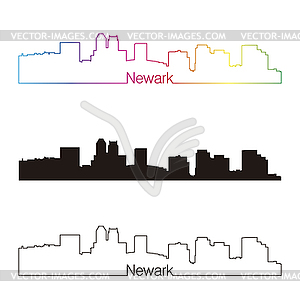 Ньюарк горизонта линейном стиле с радугой - клипарт в формате EPS