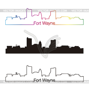 Fort Wayne skyline linear style with rainbow - vector image