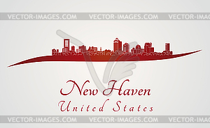 New Haven skyline in red - vector clipart