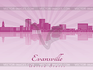 Evansville skylin in purple radiat  - vector clipart