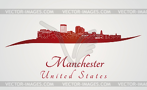 Manchester, NH skyline in red - vector clipart