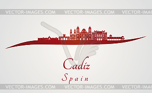 Cadiz skyline in red - vector clipart