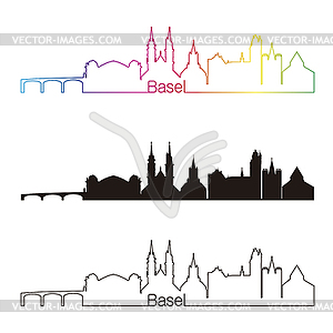 Basel skyline linear style with rainbow - vector image