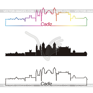 Cadiz skyline linear style with rainbow - vector image