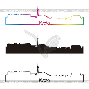 Киотский горизонта линейном стиле с радугой - изображение векторного клипарта