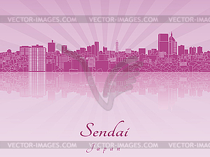Sendai skyline in purple radiant  - vector image