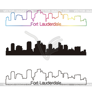 Fort lauderdale skyline linear style with rainbow - vector clipart