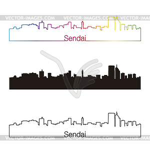 Sendai skyline linear style with rainbow - vector clipart / vector image