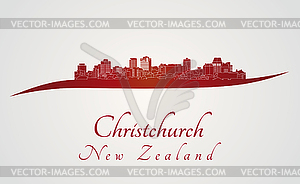 Christchurch skyline in red - vector image
