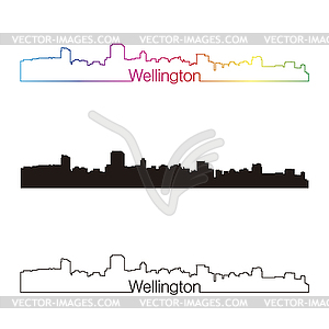 Wellington skyline linear style with rainbow - vector clip art