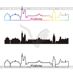 Krakow skyline linear style with rainbow - vector image