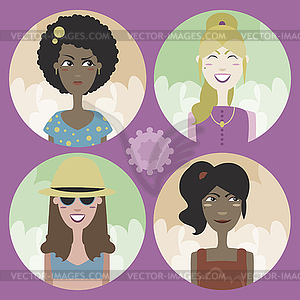 Set of four cartoon avatars - girls 0 - vector image