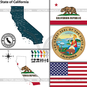 Map of state California, USA - vector clipart