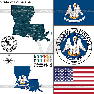 Map of state Louisiana, USA - vector clipart