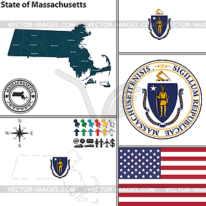 Карта государственной штат Массачусетс, США - векторный графический клипарт