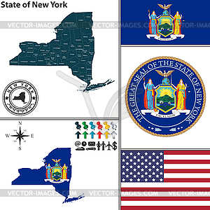 Карта штата Нью-Йорк, США - стоковое векторное изображение