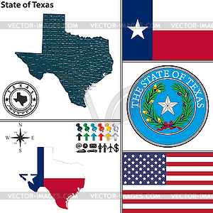 Карта государственной штат Техас, США - стоковый клипарт