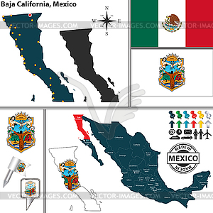 Map of Baja California, Mexico - vector image