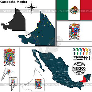 Map of Campeche, Mexico - vector clipart