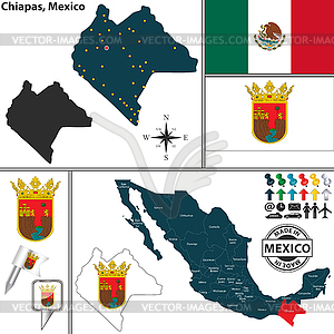 Map of Chiapas, Mexico - vector clip art