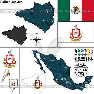 Map of Colima, Mexico - vector clip art