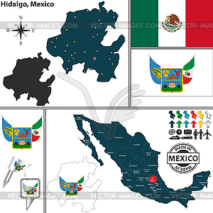 Map of Hidalgo, Mexico - vector clipart