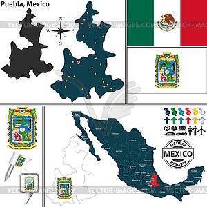 Map of Puebla, Mexico - vector clipart