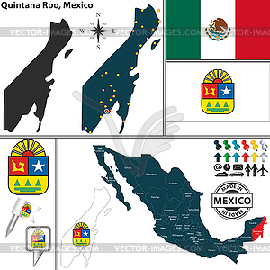 Map of Quintana Roo, Mexico - vector clip art