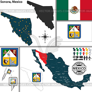 Карта Сонора, Мексика - векторизованное изображение