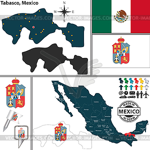 Map of Tabasco, Mexico - vector clipart