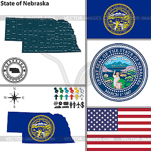 Map of state Nebraska, USA - vector clipart