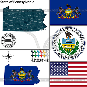 Map of state Pennsylvania, USA - vector clipart