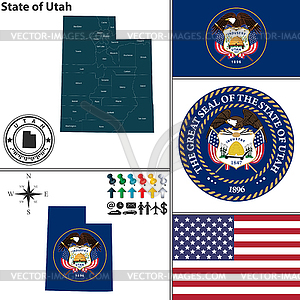 Map of state Utah, USA - vector image