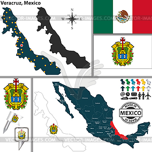 Map of Veracruz, Mexico - vector clipart