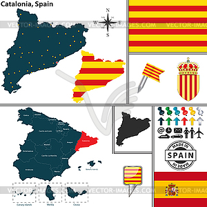 Map of Catalonia, Spain - vector clip art