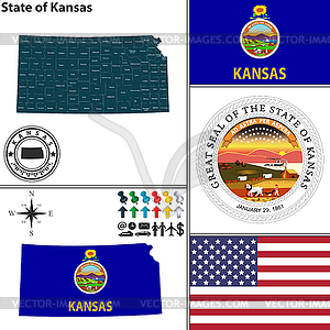 Карта государственной Канзас, США - иллюстрация в векторе