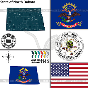 Map of state North Dakota, USA - vector image