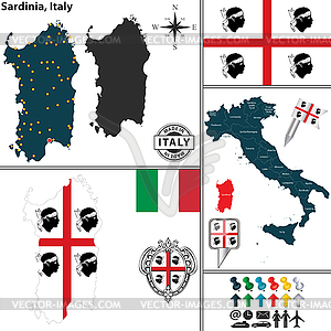 Map of Sardinia, Italy - vector clip art