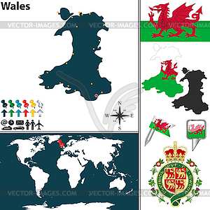 Карта Уэльса - векторное изображение EPS