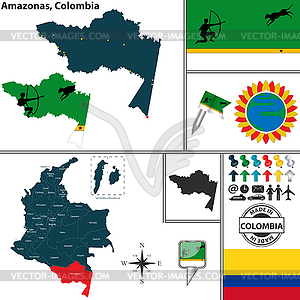 Карта Амазонас, Колумбии - иллюстрация в векторном формате
