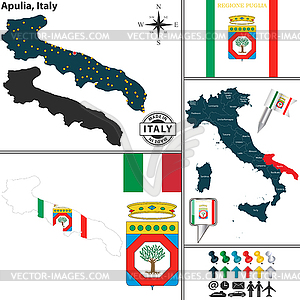 Map of Apulia, Italy - color vector clipart