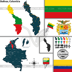 Карта Боливара, Колумбии - векторизованное изображение