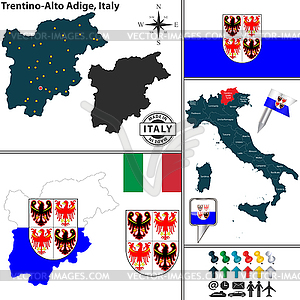 Карта Трентино-Альто-Адидже, Италия - векторное изображение клипарта