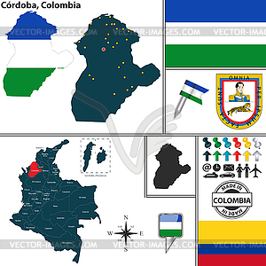 Карта Кордовы, Колумбии - стоковое векторное изображение