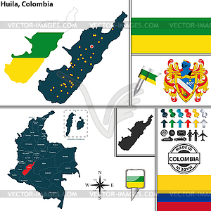 Map of Huila, Colombia - vector clip art