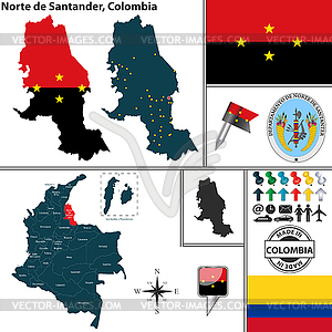 Карта Норте-де-Сантандер, Колумбия - иллюстрация в векторном формате